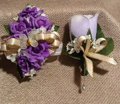 NEW 5″ Artificial Purple Rose Wrist Corsage W/Butterfly, Gold Bow Lavender Bout