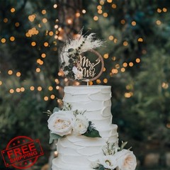 Fiwochic Eucalyptus Leaves Wedding Cake Topper Western Mr and Mrs Wedding Cak…
