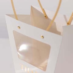 6 CLEAR WHITE Window Paper Flower GIFT BAGS Handles Party Events Decorations