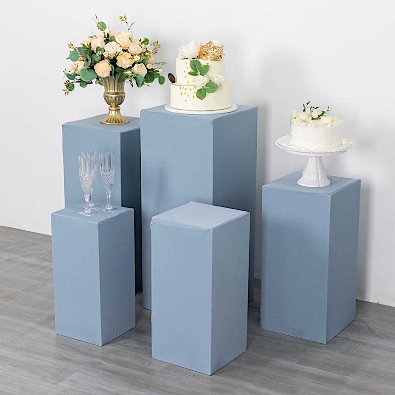 5 DUSTY BLUE Fitted Spandex Rectangular Display STAND COVERS Set Decorations