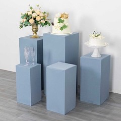 5 DUSTY BLUE Fitted Spandex Rectangular Display STAND COVERS Set Decorations