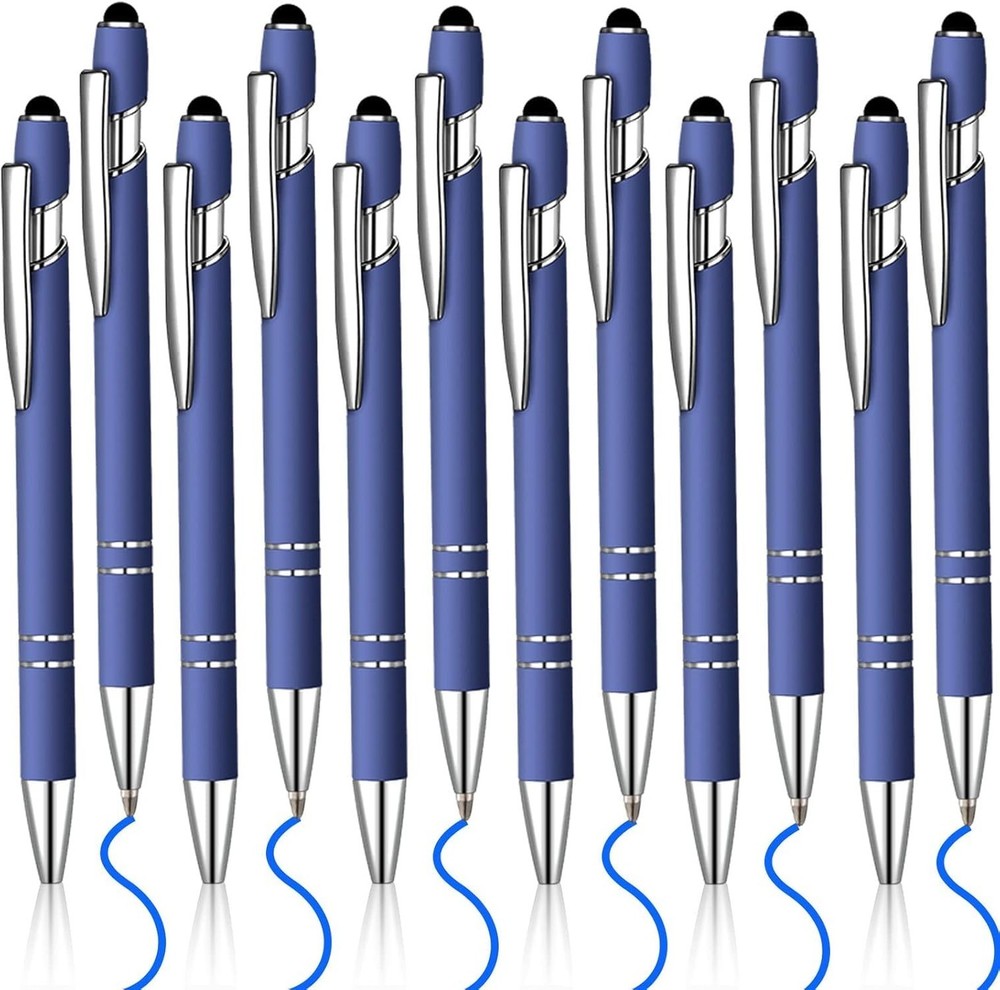 12 Pcs Blue Ink Ballpoint Pen with Stylus Tip, 1.0 mm Metal Pen Stylus Pen fo…
