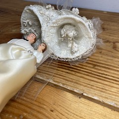 10” Vintage 1959 Plastic Bride & Groom Novelty Wedding Cake Topper Bells *READ*