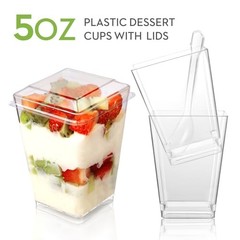 5 oz 60Pcs Plastic Dessert Cups With Lids and 20 cups + 20 spoons + 20 lids