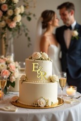 Initials Wedding Cake Topper Charm Monogram Name Gold Silve Mirror Сalligraphy