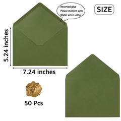 50 Pack A7 Colorful 5×7 Envelopes V Flap 5.24 x 7.24 inches, Olive Green
