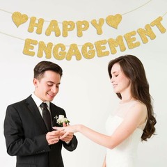 Adecortallk Glitter Happy Engagement 7.09 inches x 6.3 inches, Champagne Gold