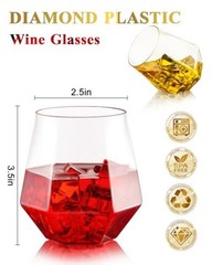 PCS 12 Oz Plastic Wine Whiskey Glasses, Diamond Stemless Unbreakable 40 Clear