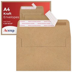 ACSTEP 100Pack A4 Envelopes 4-1/4 X6-1/4 A4(4-1/4 X 6-1/4) 100 PCS, Brown