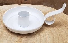 NEW Primitive WHITE Taper Candle Holder with Handle Metal Country Cottage 4.5″ W