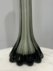 Vtg Smoked Gray White Cased Art Glass Ribbed Funky Unique Tower Vase 12” Tall