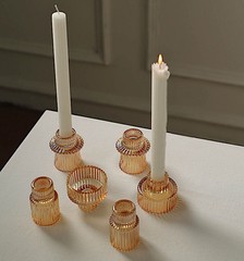 GOLD 6 Round 3″ Mini Ribbed Glass Taper CANDLE HOLDERS Centerpieces Party Events