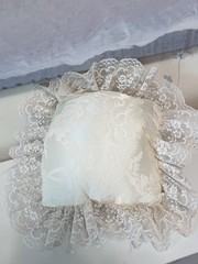 Vtg Wedding Ring Bearer Pillow Victorian Bride Brocade Ivory Satin Lace Ribbons