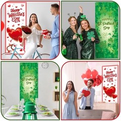 2 Pcs Valentine‘s Day and St. Patricks Day Door Covers Polyester Two festivals