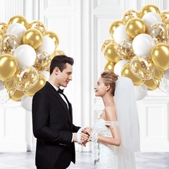 60pcs Gold and White Balloons 12inch, 12 inches,
