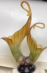 Double Amber/ Green Resin Centerpiece Table Vase Large 18”