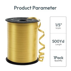 Premium Curling Ribbon, 1/5″ Wide x 500 Yards Christmas 1/5″ x 500 Yards Gold