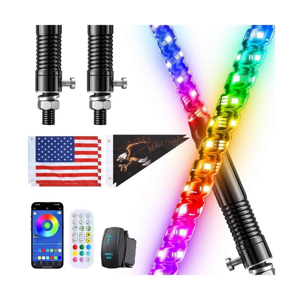 2 PCS 4FT Whip Lights with Spring Base, APP & Remote Control Led Whip Lights …