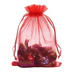 Organza Bags 100pcs, 5 x 7 inches Christmas Gift Drawstring Bags Mesh Red