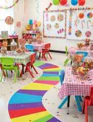 118 x 39 Inches Candy Party Decorations Colorful Polyester Carpet Aisle Runne…