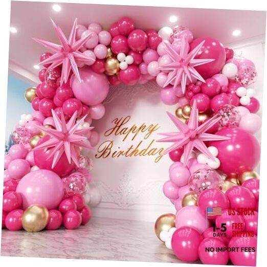 Hot Balloons Garland Arch Kit 180pcs with Star – 22 18 12 10 5in Different Pink