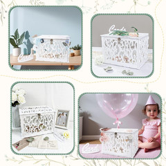 PVC Hollow Wedding Envelope Box with Lock and Card Sign, Secure Money Box for We