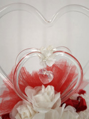 Vintage Lomey Wedding Anniversary Cake Topper Triple Heart Floral Red White 7.5″