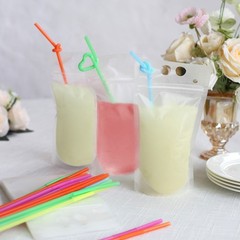 Clear 50 Plastic 12 oz Stand-up Drink Pouches Straws Party Events Decorations