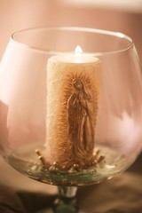 Virgen De Guadalupe Candle Religious Protects Family White Golden Decor 1 PCS