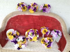 Wedding flowers bridal bouquets decoration sunflowers lav purple 7 bouquet