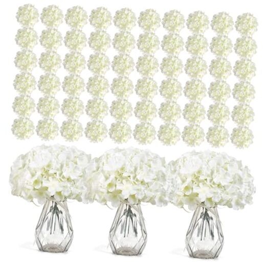304 PCS Hydrangea Artificial Flowers, Silk Artificial Flowers Heads with White