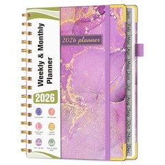 2026 Planner, Hardcover Weekly and Monthly Planner, January A5 Purple Marble