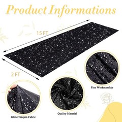 OMKSIH Black Aisle Runner for Wedding Ceremony 2FTx15FT Sequin Aisle Runner W…