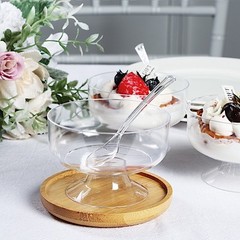 24 CLEAR 6 oz Crystal Plastic Footed Dessert CUPS SPOONS Party Event Decorations