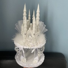Elaborate Wedding Cake Topper Princess Castle 2Tiered Boa Sequins