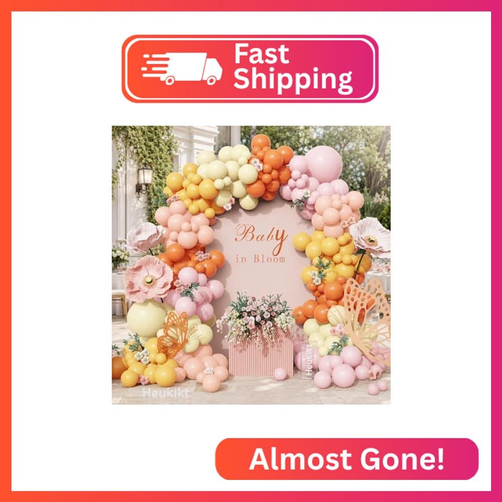 160Pcs Pink Yellow Orange Balloon Garland Arch Kit, Pastel Pink and Yellow Latex