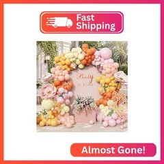 160Pcs Pink Yellow Orange Balloon Garland Arch Kit, Pastel Pink and Yellow Latex