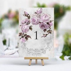 Vintage Style Wedding Table Numbers Names Cards – Shabby Chic Lilac Flower Rose