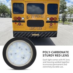 2 Pack 4 Inch Round LED Trailer Reverse Lights, 12 LEDs with Clear Lens, White