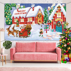 Christmas Wall Scene Santa’S Workshop and Toy Shop Backdrop Extra Large Fabric D