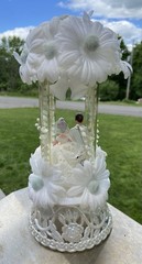 Vintage Wedding Cake Topper Daisies Lily Of The Valley White Pale Blue MCM 11″