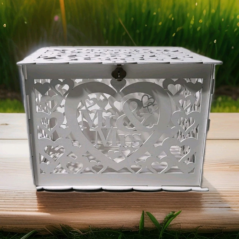 Rustic Mr & Mrs. Wedding Money Box Holder, Lock Slot, Lock & Key, Card Sign, New