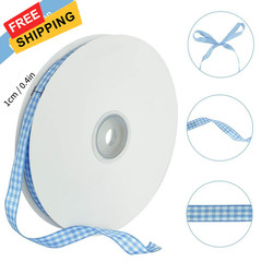 TONIFUL 3/8 Inch x 50 Yards Gingham Buffalo Checkered Ribbon Light Blue blue