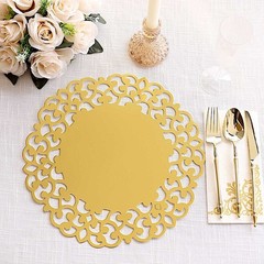 6 Metallic Gold 13″ Laser Cut Cardboard Placemats Floral Rim Party Decorations