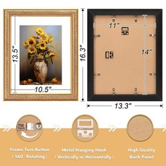 11×14 Picture Frame for 8×10 Photo with White Mat, HD Real Glass 11×14 Vintag…