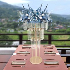 Gold 3-Tier Acrylic Crystal Wedding Flower Stand Iron Freestanding 50 × 72cm