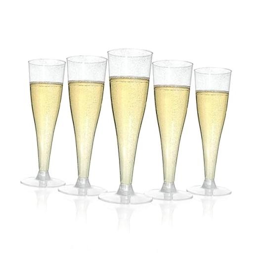 Pack Champagne Flutes Plastic, 4.5 oz Plastic Disposable 100 Silver Glitter
