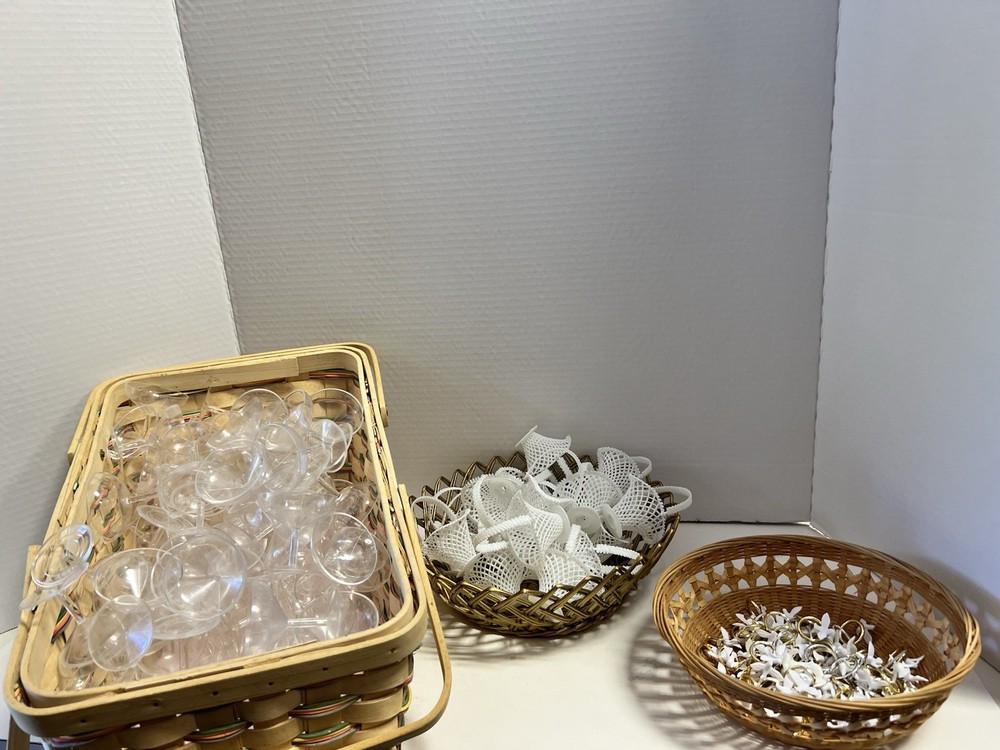 Vintage Wedding Favor Lot 100 Mini Champagne Cups 19 Baskets 83 Dove Rings