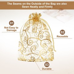 50Pcs Organza Bags 3.1×4.3 Inch Candy Bags Mesh Bag Jewelry Bag Gold