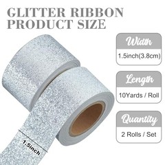 2-Rolls Silver Glitter Ribbon – Sparkling Shiny – 1-1/2 Inch Silver